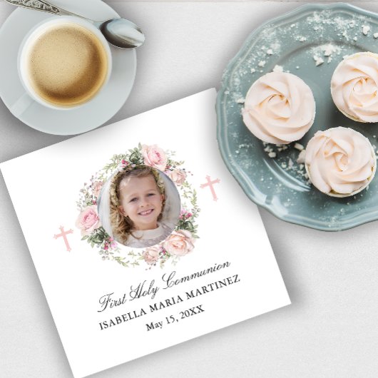 Serviette En Papier Première Sainte Communion Rose Rose Rose Rose Croi
