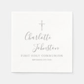 Serviette En Papier Première Sainte Communion Signature moderne Argent (Devant)