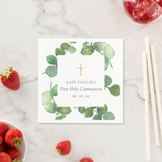 Serviette En Papier Première Sainte Communion Verdure Eucalyptus (En situation)