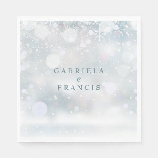 Serviette En Papier Premiers Snowflakes Mariage d'hiver Élégant (Devant)