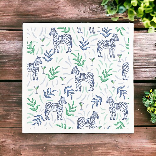 Serviette En Papier Préparatifs de martinis blancs Navy Zebra
