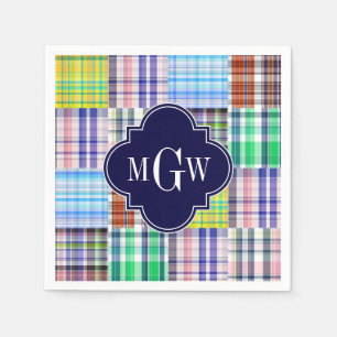 Serviette En Papier Préparatoire Patchwork Madras Marine Quatrefeuille