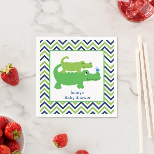 Serviette En Papier Preppy Alligator Chevron Stripe Napkin (En situation)
