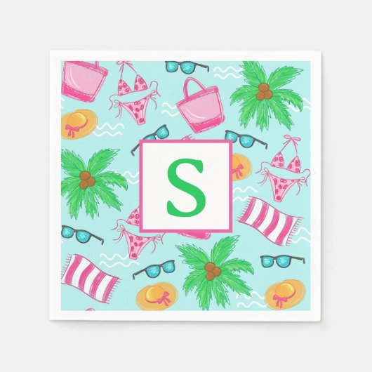 Serviette En Papier Preppy Beach Bikini Serviette Palm Tree Serviette  (Devant)