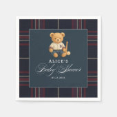 Serviette En Papier Preppy Bear Baseball Marine Baby shower bleu servi (Devant)