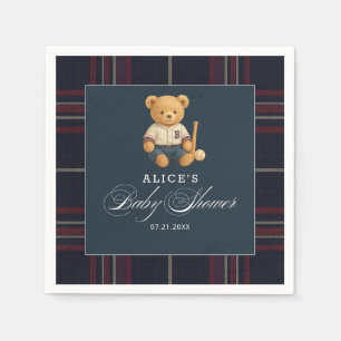 Serviette En Papier Preppy Bear Baseball Marine Baby shower bleu servi