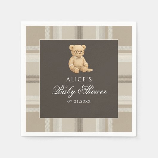 Serviette En Papier Preppy Bear Soft Neutral Baby shower (Devant)