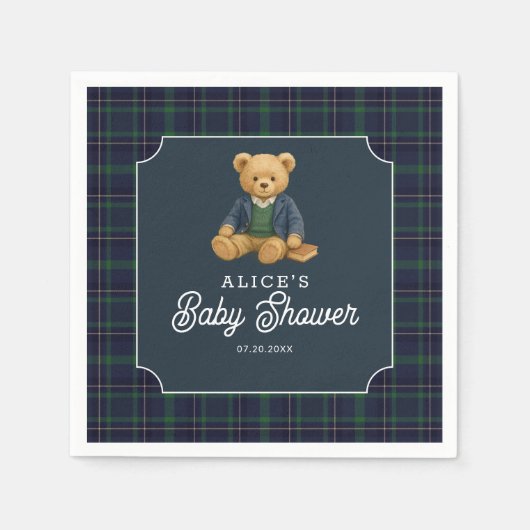 Serviette En Papier Preppy Bear Tartan Baby Shower (Devant)