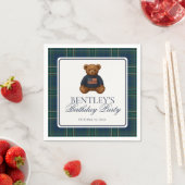 Serviette En Papier Preppy Bear Tartan Pattern Boy Birthday Party (En situation)