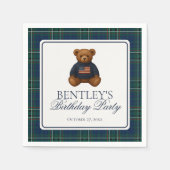 Serviette En Papier Preppy Bear Tartan Pattern Boy Birthday Party (Devant)