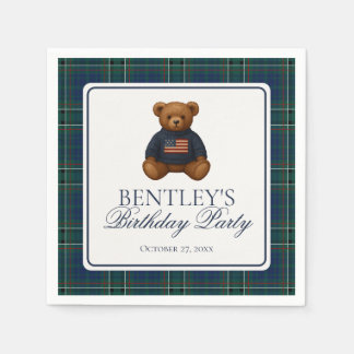 Serviette En Papier Preppy Bear Tartan Pattern Boy Birthday Party