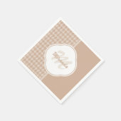 Serviette En Papier Preppy Beige et Tan Houndstooth Monogramme et nom (Coin)