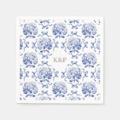 Serviette En Papier Preppy Blue Toile Hydrangea Bow avec nom (Devant)