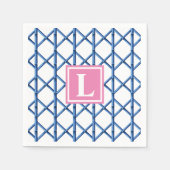 Serviette En Papier Preppy Blue Trellis Bamboo Motif Monogramme (Devant)