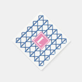 Serviette En Papier Preppy Blue Trellis Bamboo Motif Monogramme (Coin)