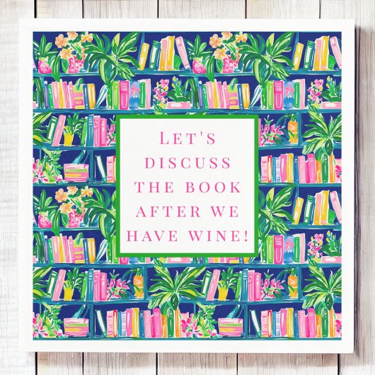Serviette En Papier Preppy Book Club Funny Wine Navy