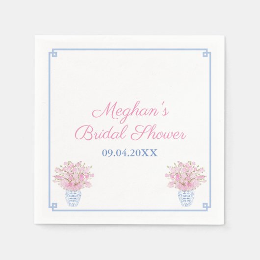 Serviette En Papier Préppy Chic Bleu Et Fête des mariées Rose (Devant)