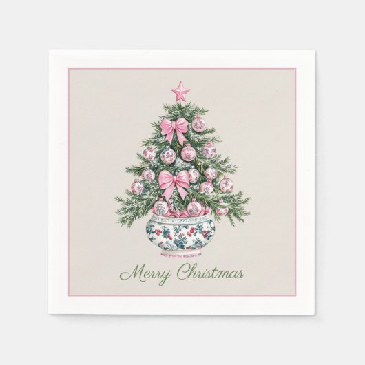 Serviette En Papier Preppy Chinoiserie Arbre de Noël Personnalisé (Devant)