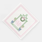 Serviette En Papier Preppy Chinoiserie Pagode de Noël Monogramme (Coin)