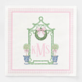 Serviette En Papier Preppy Chinoiserie Pagode de Noël Monogramme (Devant)