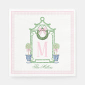 Serviette En Papier Preppy Chinoiserie Pagode de Noël Monogramme (Devant)