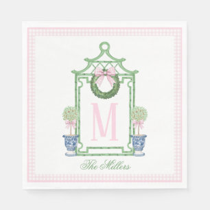 Serviette En Papier Preppy Chinoiserie Pagode de Noël Monogramme
