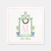 Serviette En Papier Preppy Chinoiserie Pagode de Noël Monogramme (Devant)