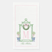 Serviette En Papier Preppy Chinoiserie Pagode de Noël Monogramme (Devant)