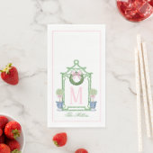 Serviette En Papier Preppy Chinoiserie Pagode de Noël Monogramme (En situation)