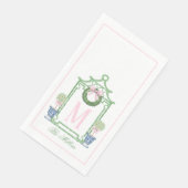 Serviette En Papier Preppy Chinoiserie Pagode de Noël Monogramme (Coin)