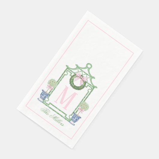 Serviette En Papier Preppy Chinoiserie Pagode de Noël Monogramme (Coin)
