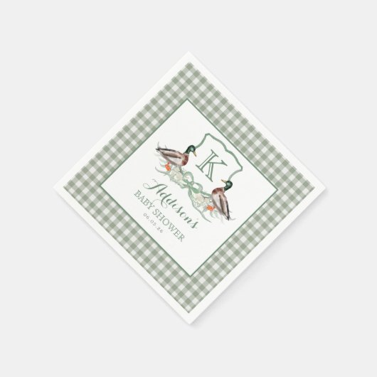 Serviette En Papier Preppy Duck En vichy Crest Baby shower Invitation (Coin)