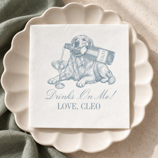Serviette En Papier Preppy Dusty Blue Golden Retriever Wedding