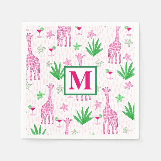 Serviette En Papier Preppy Giraffes Cosmopolitans Monogramme (Devant)