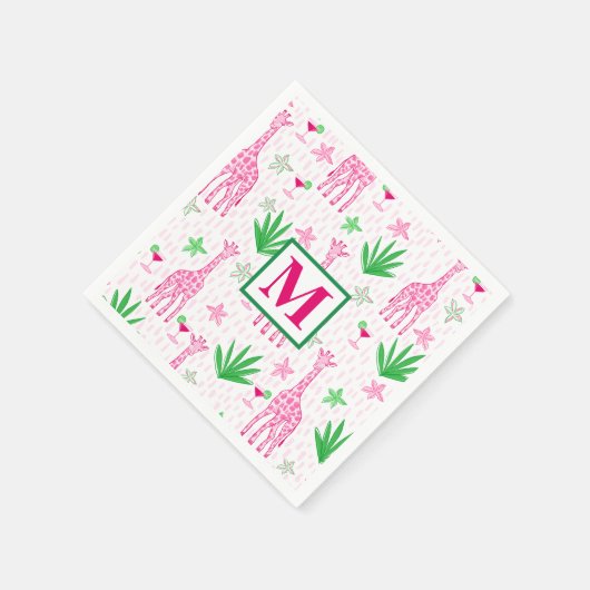 Serviette En Papier Preppy Giraffes Cosmopolitans Monogramme (Coin)