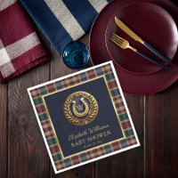 Preppy Gold Horseshoe Monogram Baby shower bleu