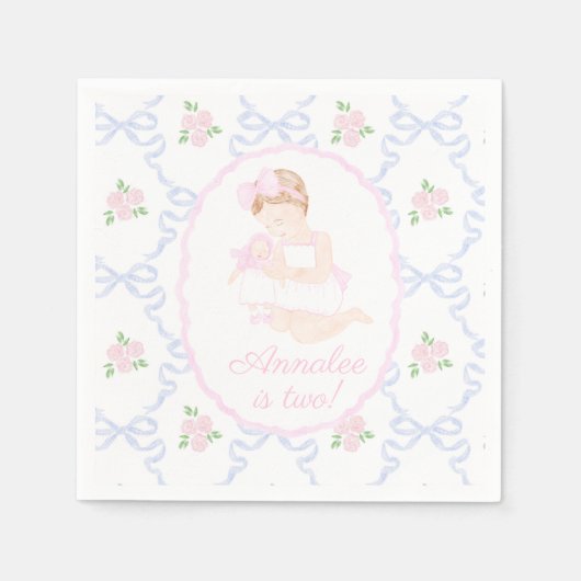Serviette En Papier Preppy Grandmillennial Dolly and Me Pink Bows (Devant)
