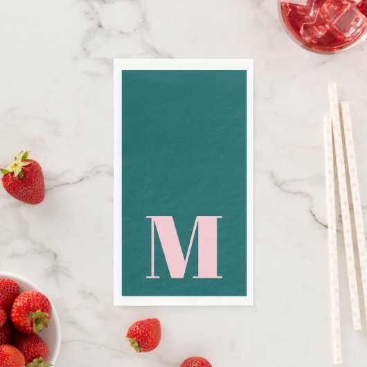 Serviette En Papier Preppy Green et Rose Monogram Party (En situation)