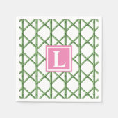 Serviette En Papier Preppy Green Trellis Bamboo Motif Monogramme (Devant)
