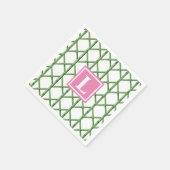 Serviette En Papier Preppy Green Trellis Bamboo Motif Monogramme (Coin)