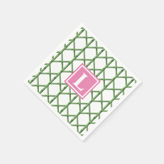 Serviette En Papier Preppy Green Trellis Bamboo Motif Monogramme (Coin)