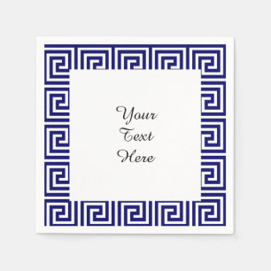 Serviette En Papier Preppy Navy Bleu Blanc Clé grecque Motif