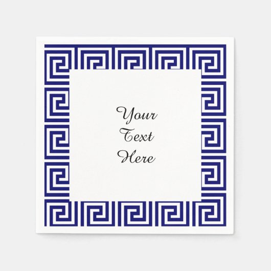 Serviette En Papier Preppy Navy Bleu Blanc Clé grecque Motif (Devant)