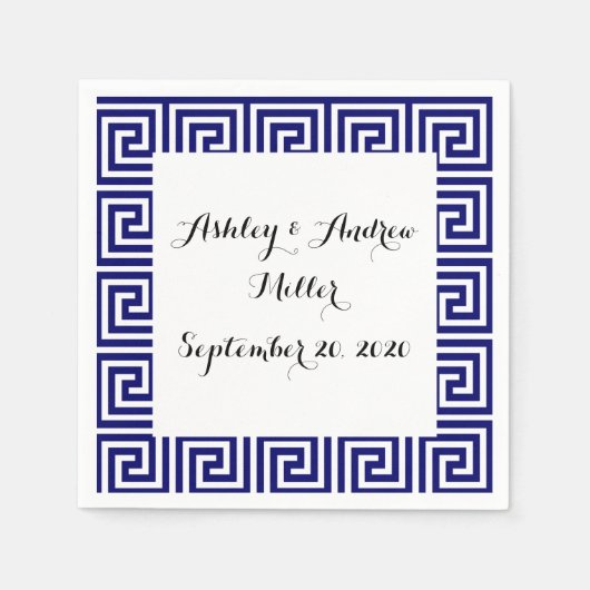 Serviette En Papier Preppy Navy Bleu Blanc Clé grecque Motif (Devant)