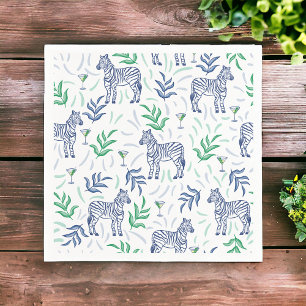 Serviette En Papier Preppy Navy Zebra Martinis Blanc