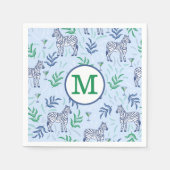 Serviette En Papier Preppy Navy Zebra Martinis Blue Monogram (Devant)