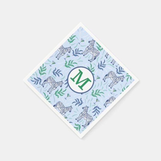 Serviette En Papier Preppy Navy Zebra Martinis Blue Monogram (Coin)