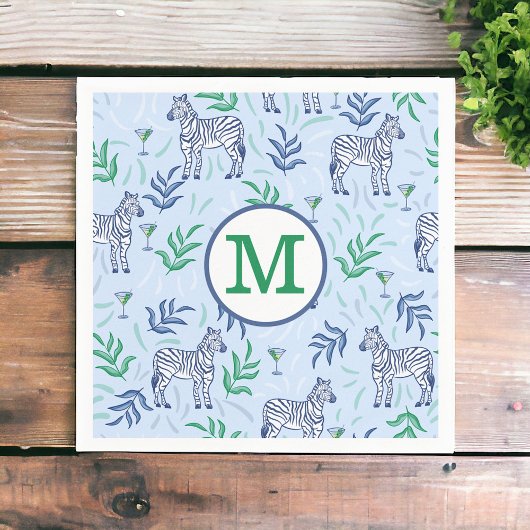 Serviette En Papier Preppy Navy Zebra Martinis Blue Monogram
