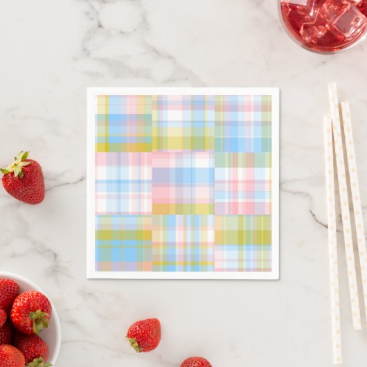 Serviette En Papier Preppy Patchwork Look Madras Pastel (En situation)