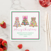 Serviette En Papier Preppy Pink and Green Christmas Trees (En situation)